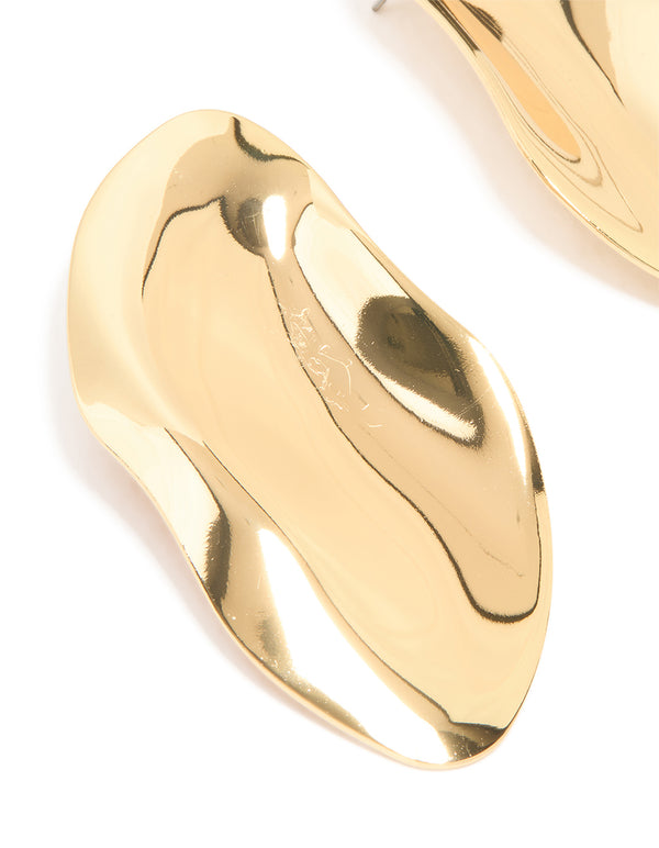 Gold Plated Large Oval Wrapped Organic Earrings