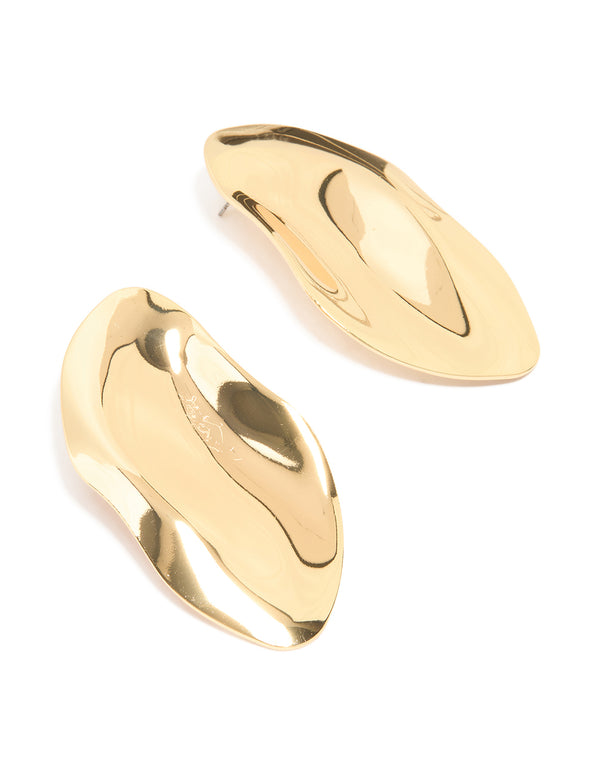 Gold Plated Large Oval Wrapped Organic Earrings
