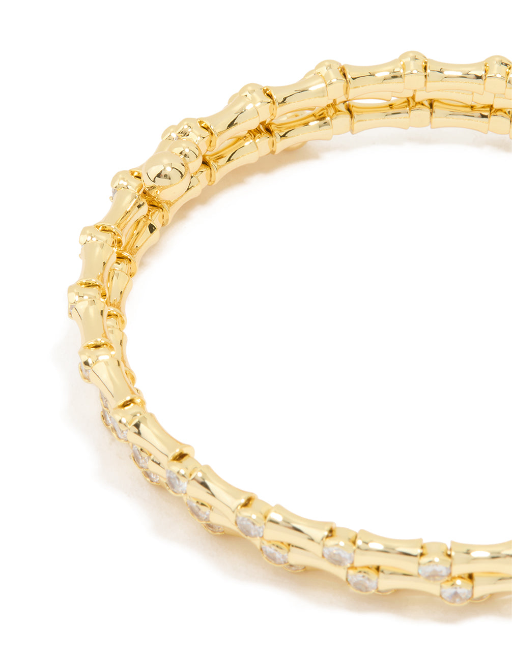 Featuring this gold plated diamante spiral bangle closure detail view
