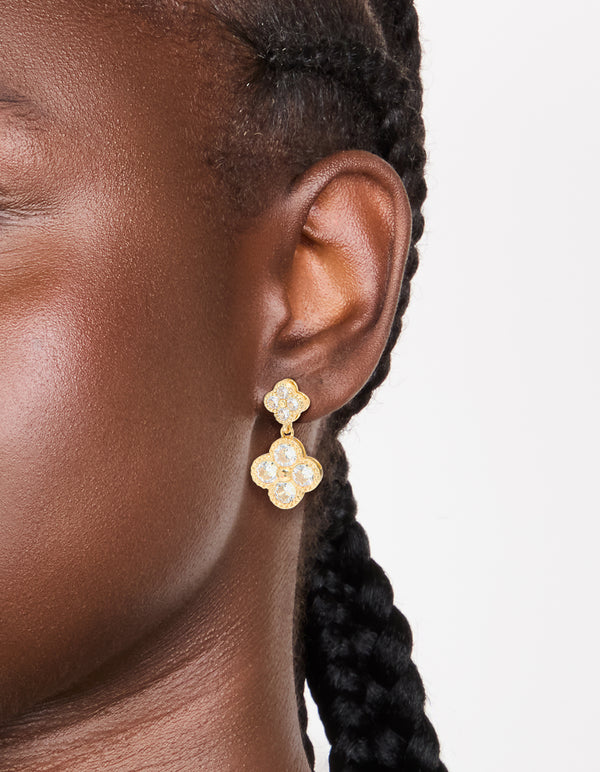 Gold Plated Cubic Zirconia Small & Medium Flower Earrings