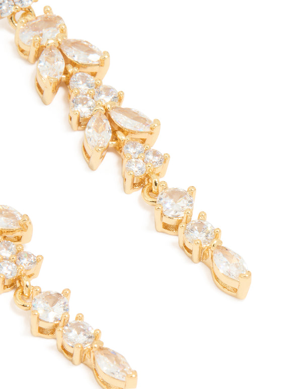 Gold Plated Cubic Zirconia Elongated Vine Drop Earrings