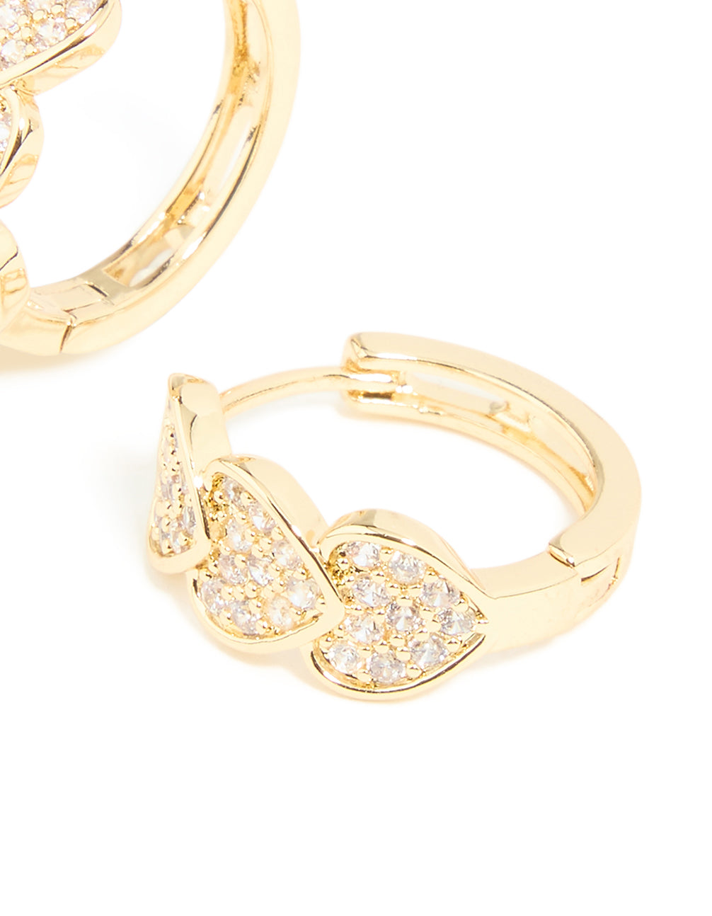 Gold Plated Cubic Zirconia Trio Heart Huggie Earrings