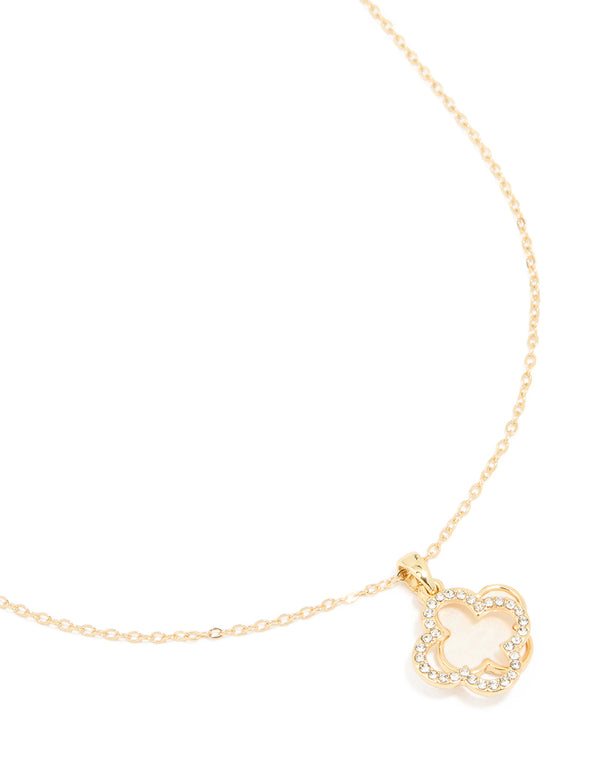 Gold Plated Diamante Outline Flower Pendant Necklace