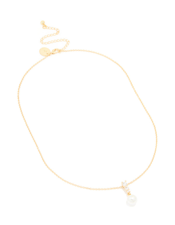 Gold Plated Cubic Zirconia & Pearl Pendant Necklace