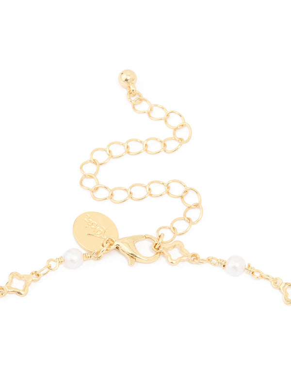 Gold Plated Pearl Flower Outline Necklace