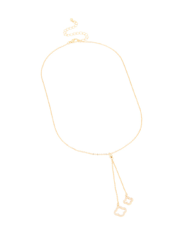 Gold Plated Cubic Zirconia Outline Flower Y-Necklace