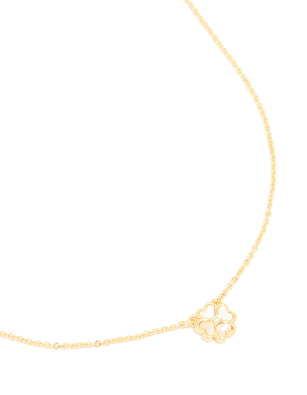Gold Plated Cubic Zirconia Inlay Clover Necklace