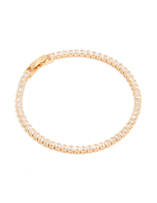 Gold Plated Cubic Zirconia Square Baguette Tennis Bracelet