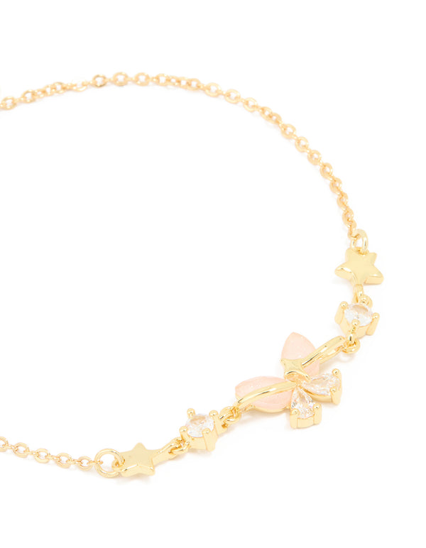 Gold Plated Pink Butterfly & Star Bracelet