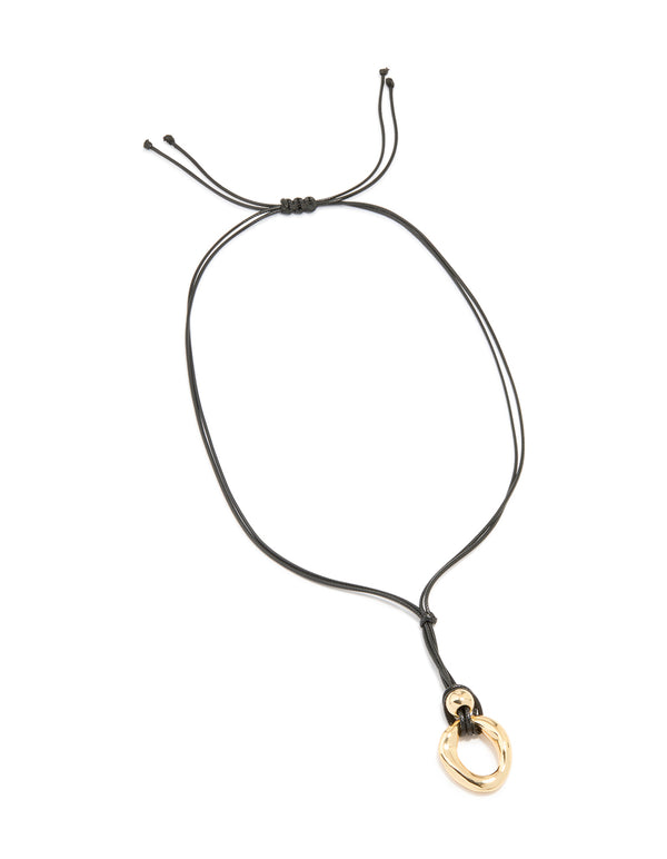 Gold Organic Pendant Black Cord Necklace