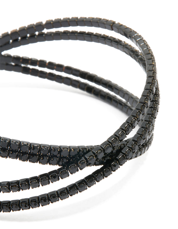 Black Coated Metal Diamante Pavé Wrap Wrist Cuff