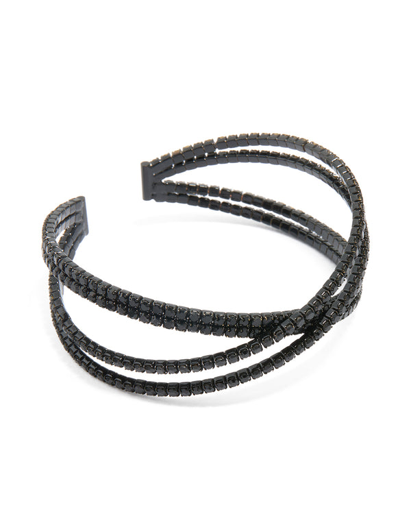 Black Coated Metal Diamante Pavé Wrap Wrist Cuff
