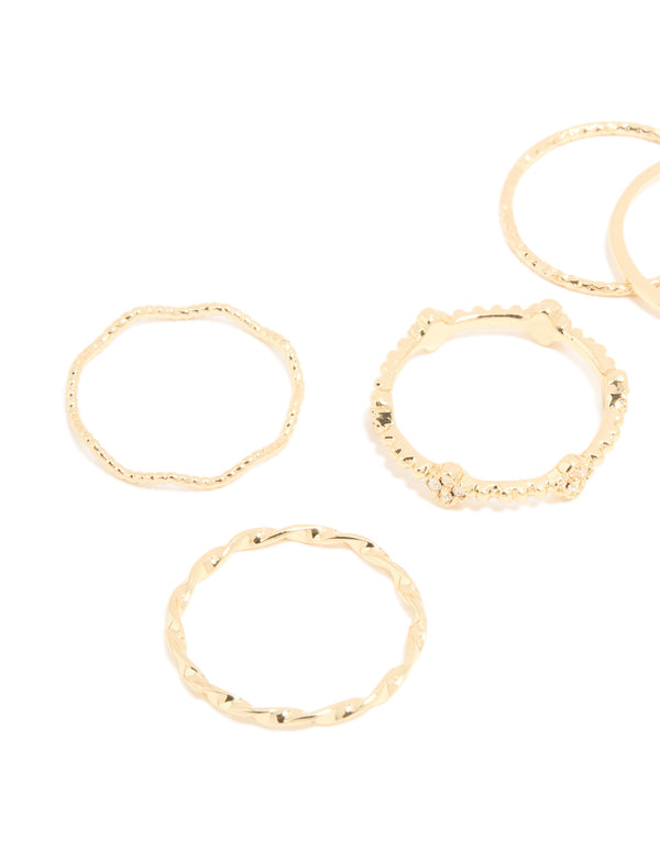 Gold Plated Clover Textured 6-Pack Rings