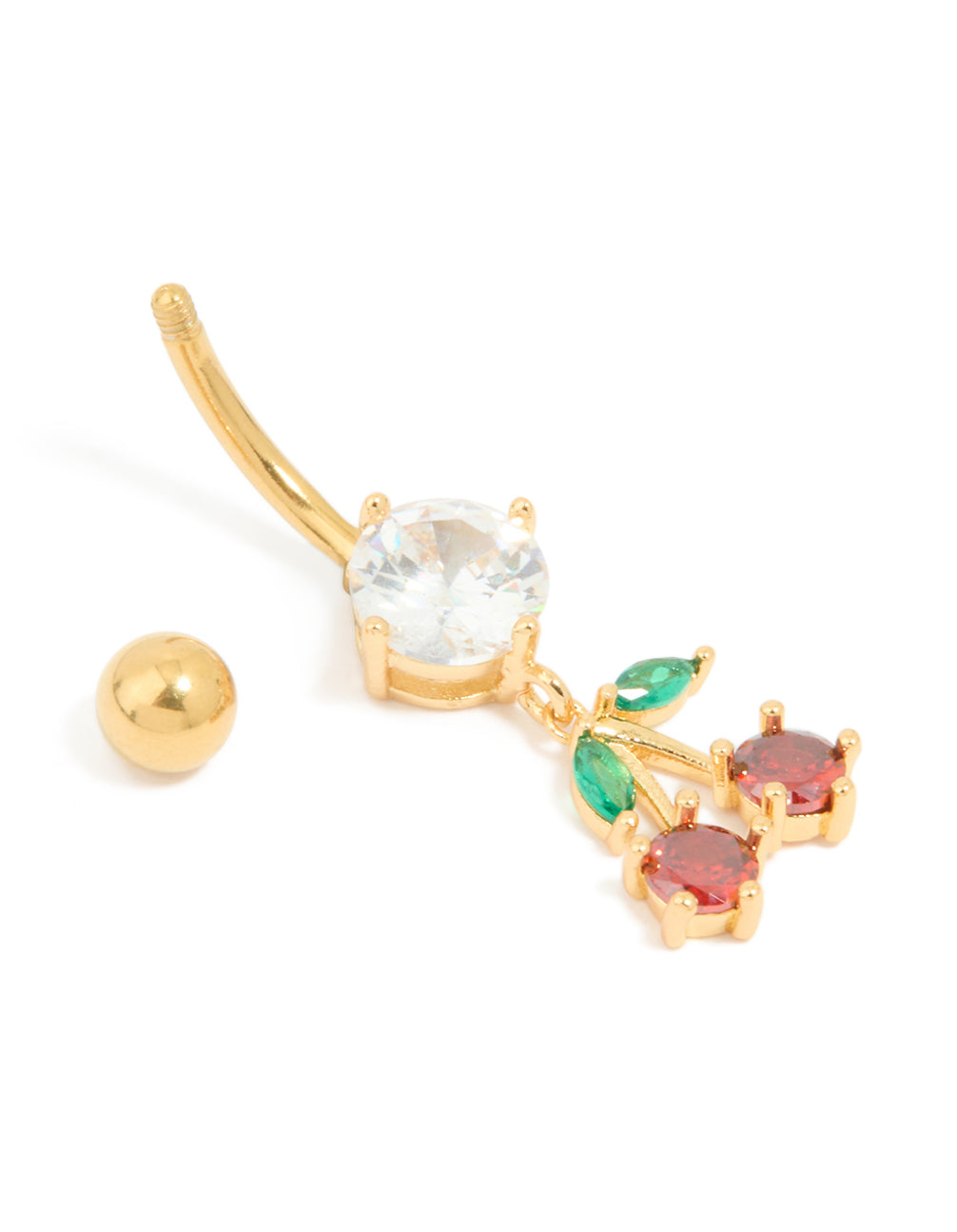 Gold Plated Surgical Steel Cubic Zirconia Cherry Drop Belly Bar