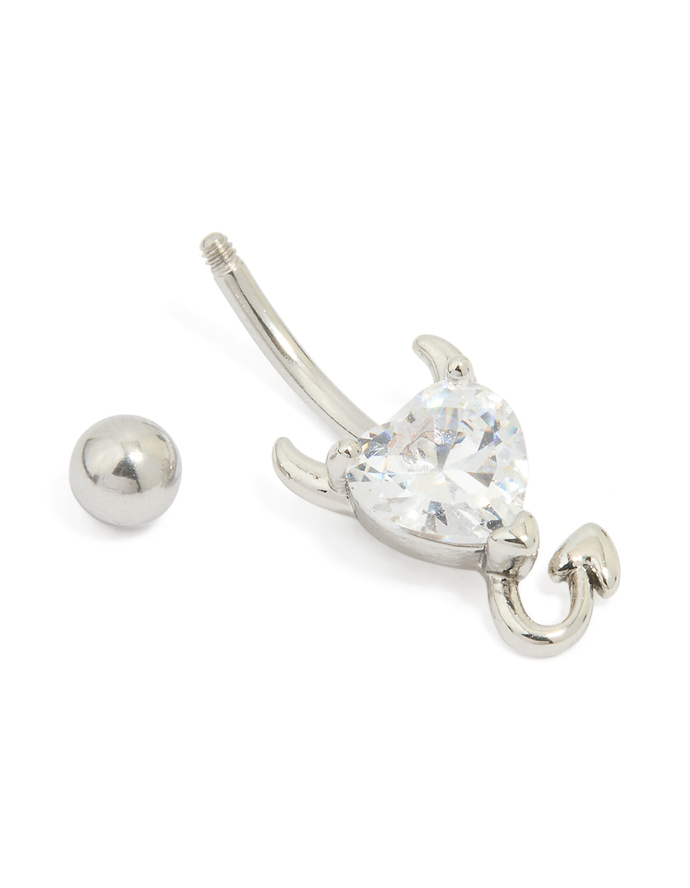 Surgical Steel Diamante Heart Devil Drop Belly Bar