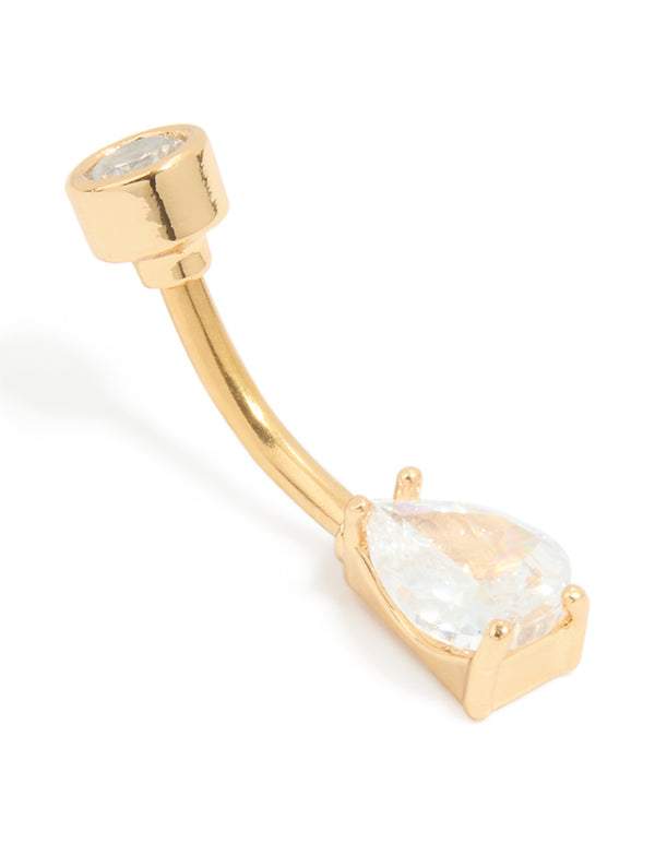 Gold Plated Titanium Cubic Zirconia Double Belly Bar