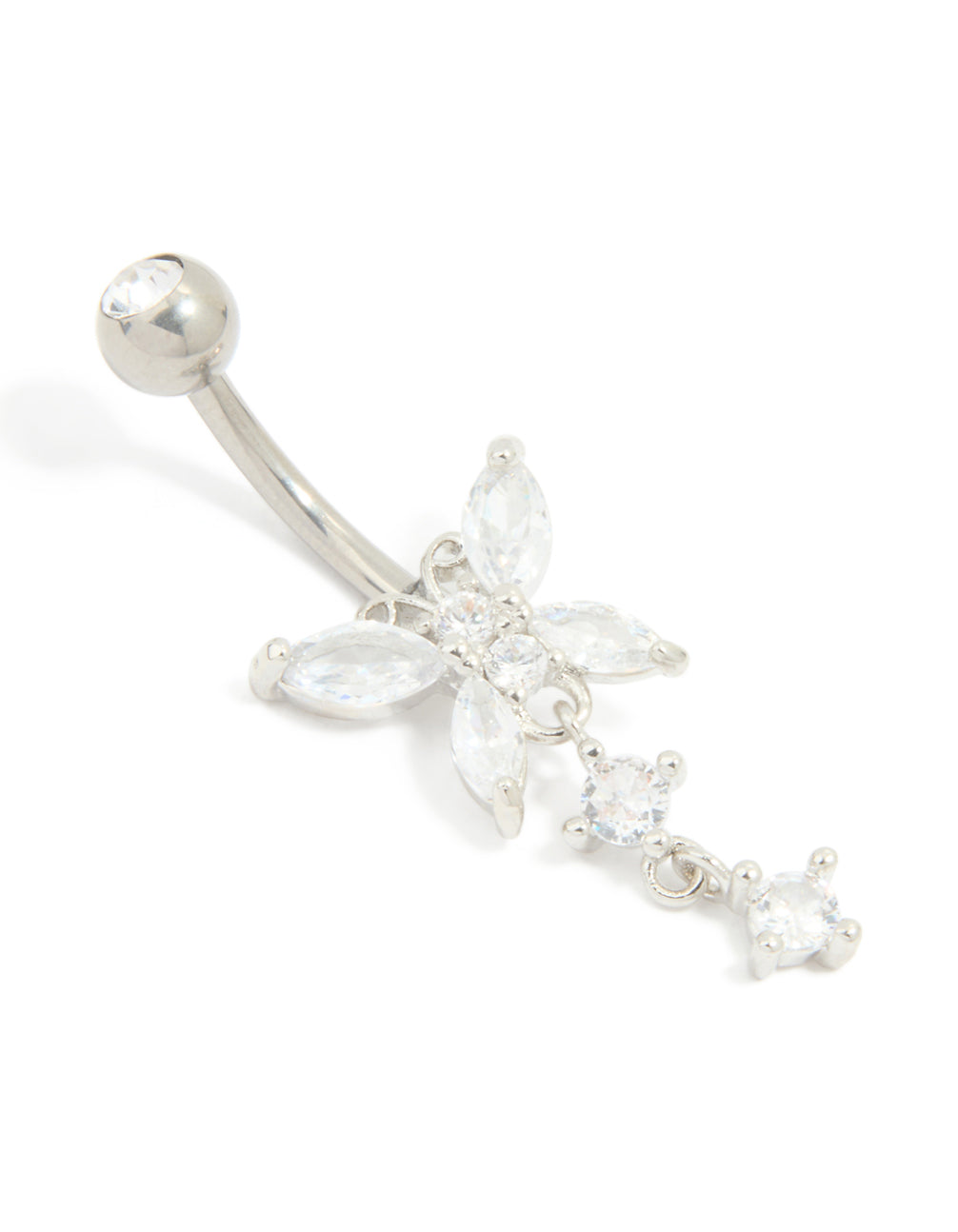 Titanium Cubic Zirconia Butterfly Drop Belly Bar