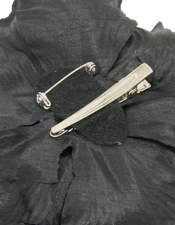Black Large Fabric Poppy Flower Corsage Brooch