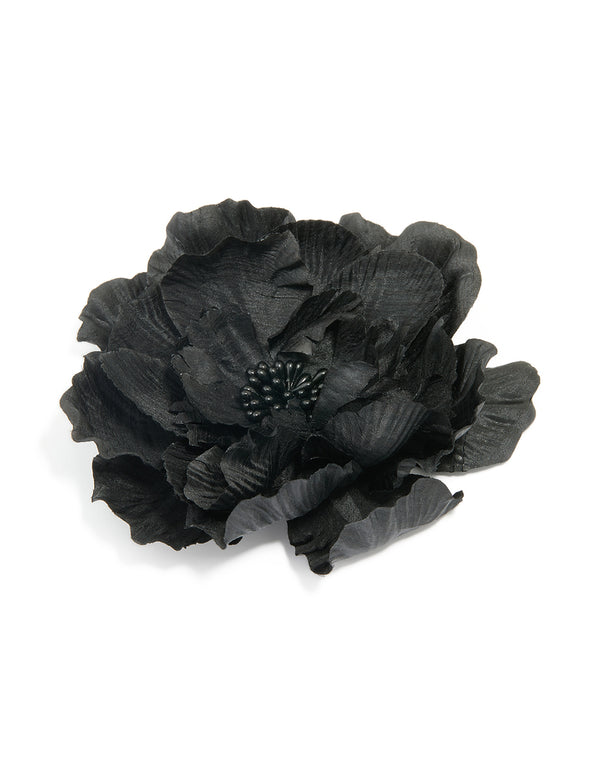 Black Large Fabric Poppy Flower Corsage Brooch