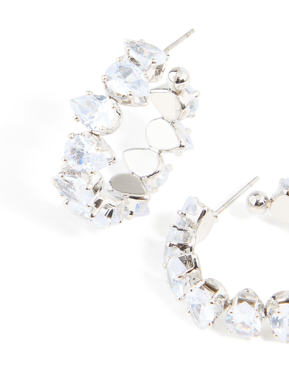 Silver Cubic Zirconia Cluster Hoop Earrings