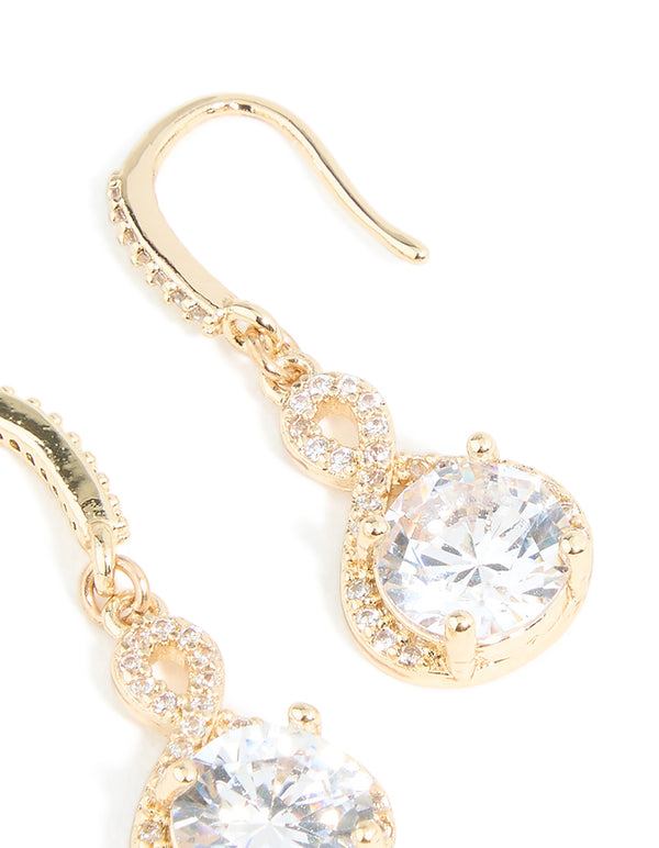 Gold Cubic Zirconia Dainty Circle Drop Earrings