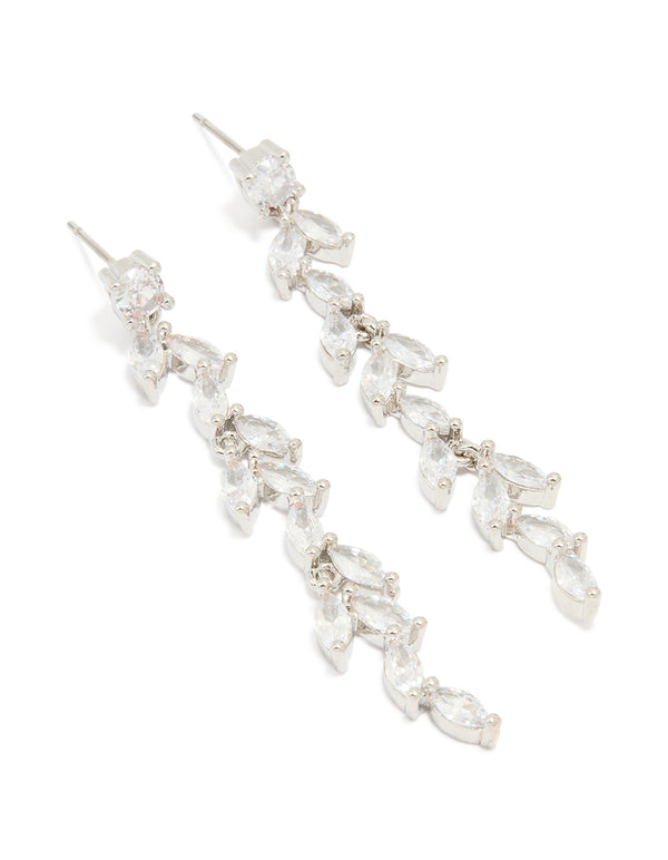 Silver Cubic Zirconia Large Vine Drop Earrings