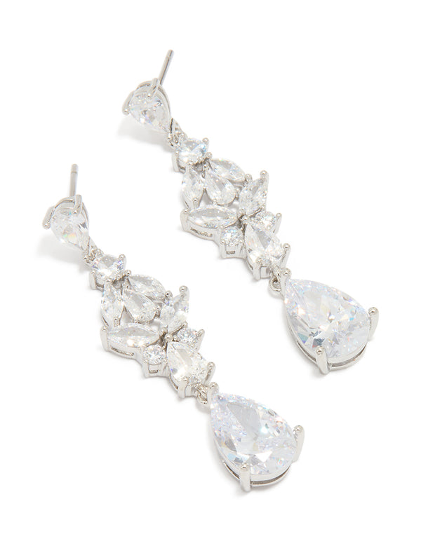 Silver Cubic Zirconia Large Butterfly Drop Earrings