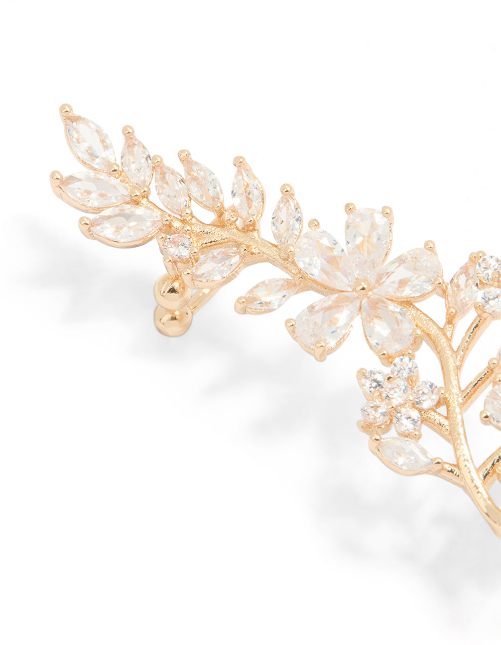 Gold Cubic Zirconia Large Floral Cuff Earring