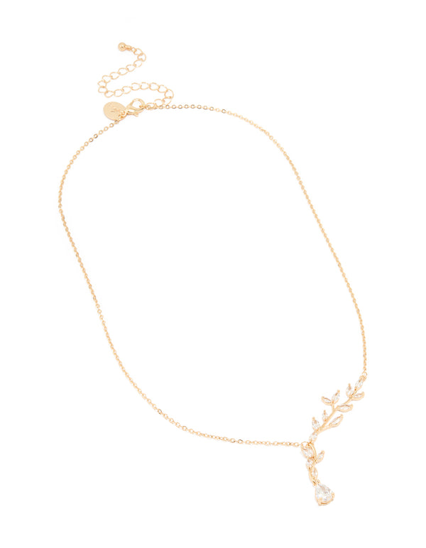 Gold Cubic Zirconia Vine Pear Necklace