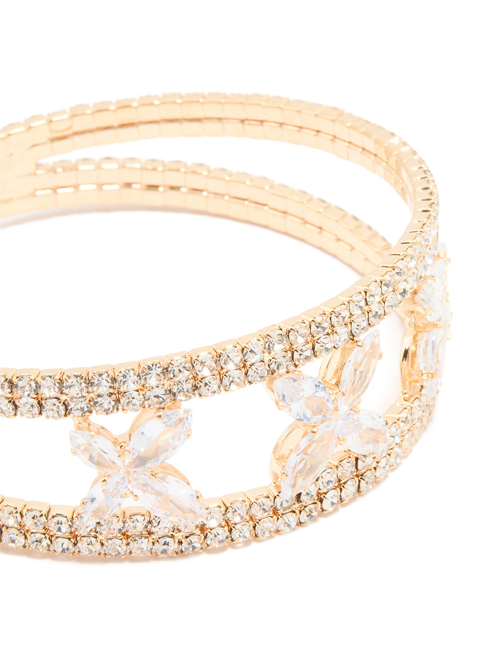 Gold Cubic Zirconia Triple Flower Wrist Cuff