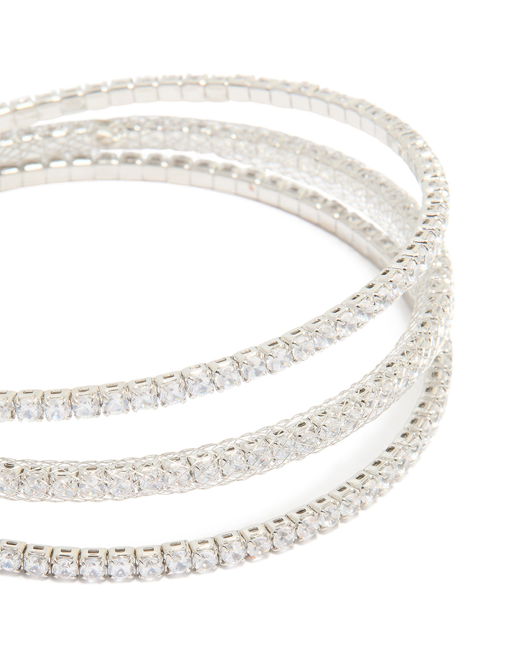 Silver Cubic Zirconia Mini Triple Row Wrist Cuff