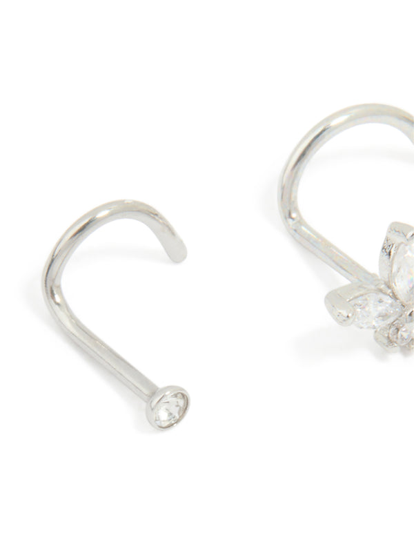 Surgical Steel Butterfly & Diamante Nose Studs 3-Pack