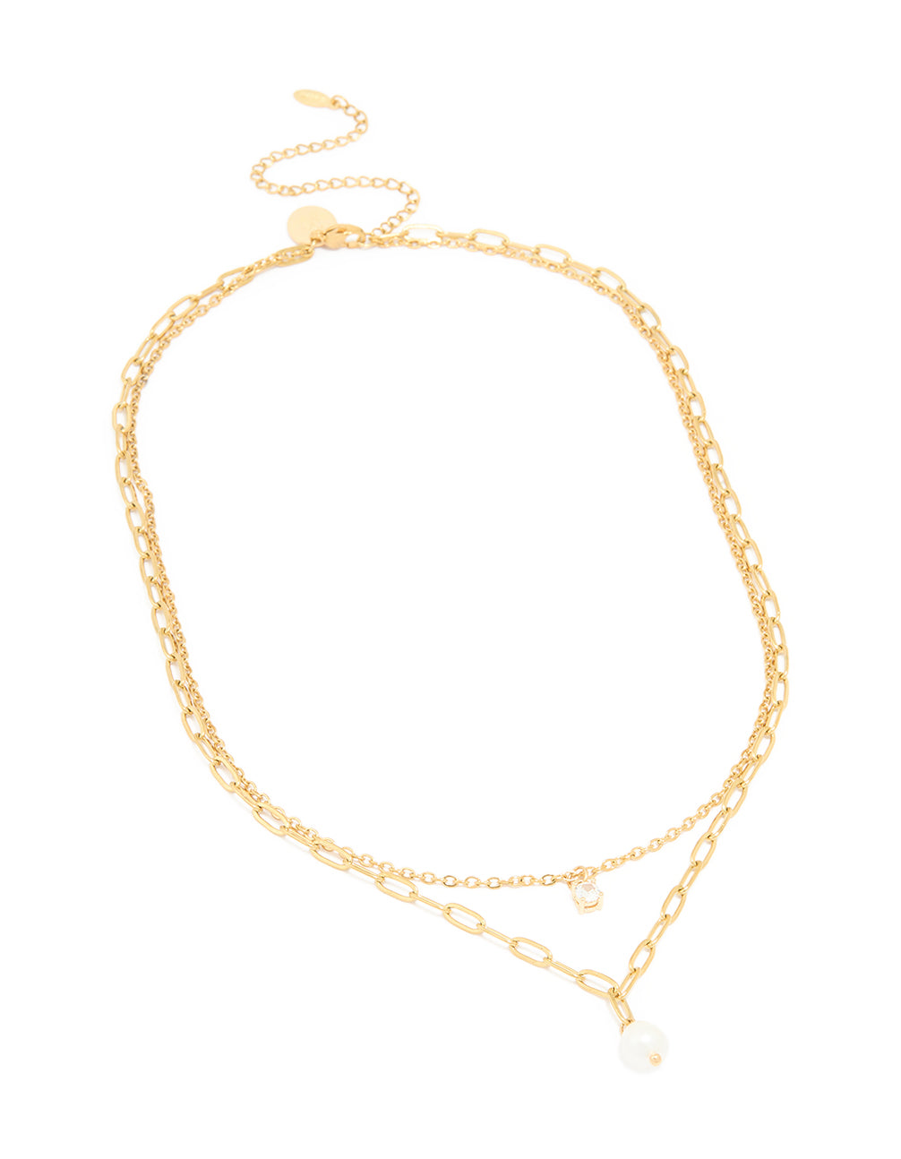 Waterproof Gold Plated Stainless Steel Pearl Chain Layered Necklace