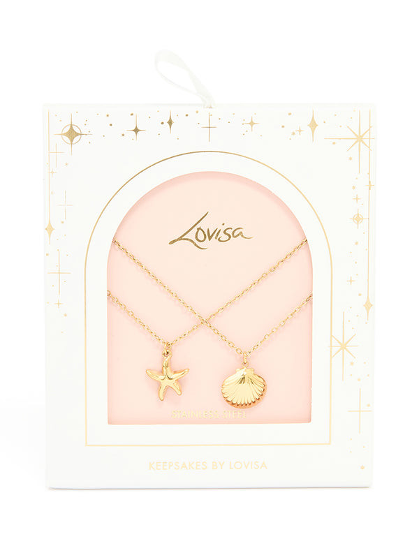 Waterproof Gold Plated Stainless Steel BFF Sea-Themed Necklaces 2-Pack