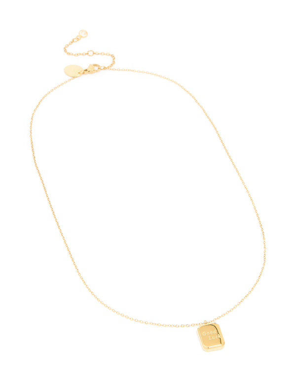 Waterproof Gold Plated Stainless Steel 'Good Luck' Pendant Necklace