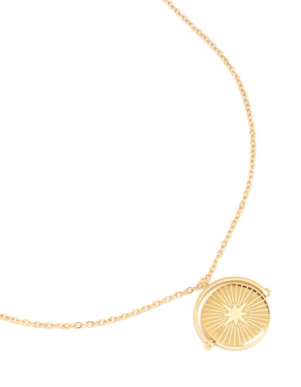 Waterproof Gold Plated Stainless Steel Celestial Spinner Pendant Necklace