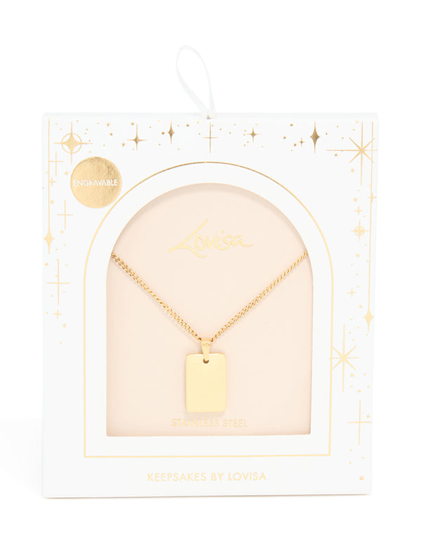 Waterproof Gold Plated Stainless Steel Large Rectangle Pendant Necklace