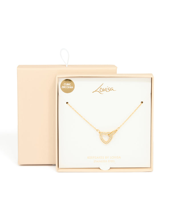 Waterproof Gold Plated Stainless Steel Cubic Zirconia Hollow Heart Necklace