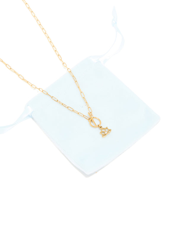 Waterproof Gold Plated Stainless Steel Lotus Flower T & O Necklace