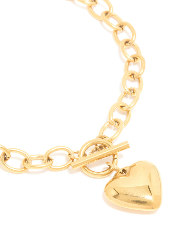 Waterproof Gold Plated Stainless Steel Chunky Heart T & O Bracelet