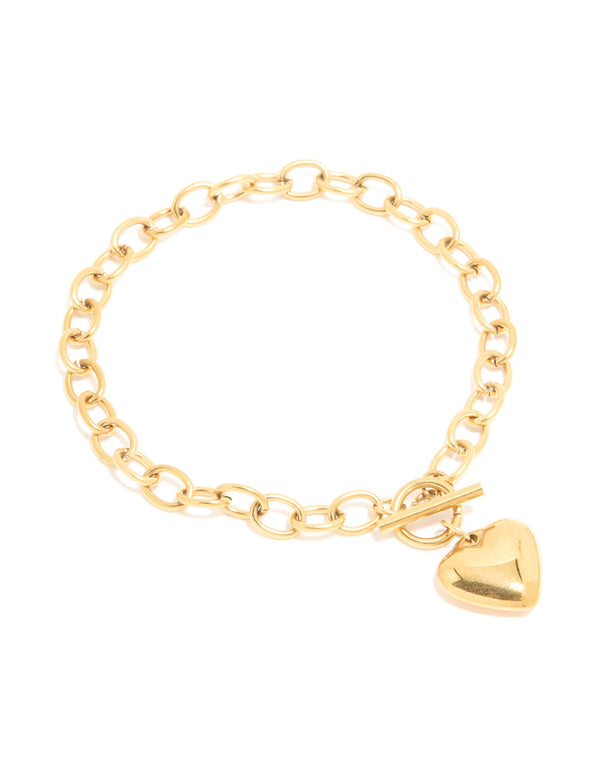 Waterproof Gold Plated Stainless Steel Chunky Heart T & O Bracelet