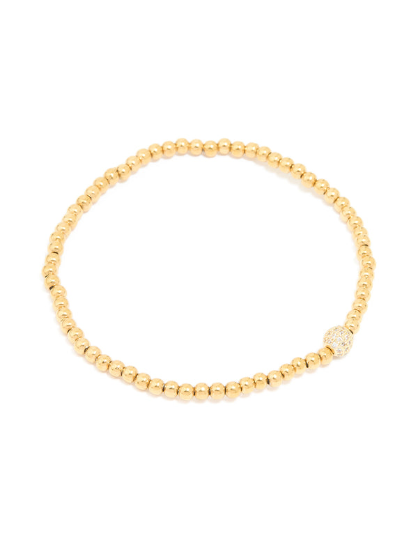 Waterproof Gold Plated Stainless Steel Cubic Zirconia Ball Stretch Bracelet