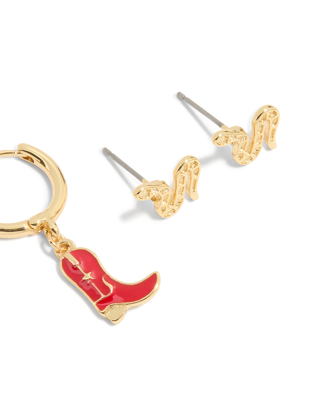 Gold Plated Red Cowboy & Snake Earrings 3-Pack