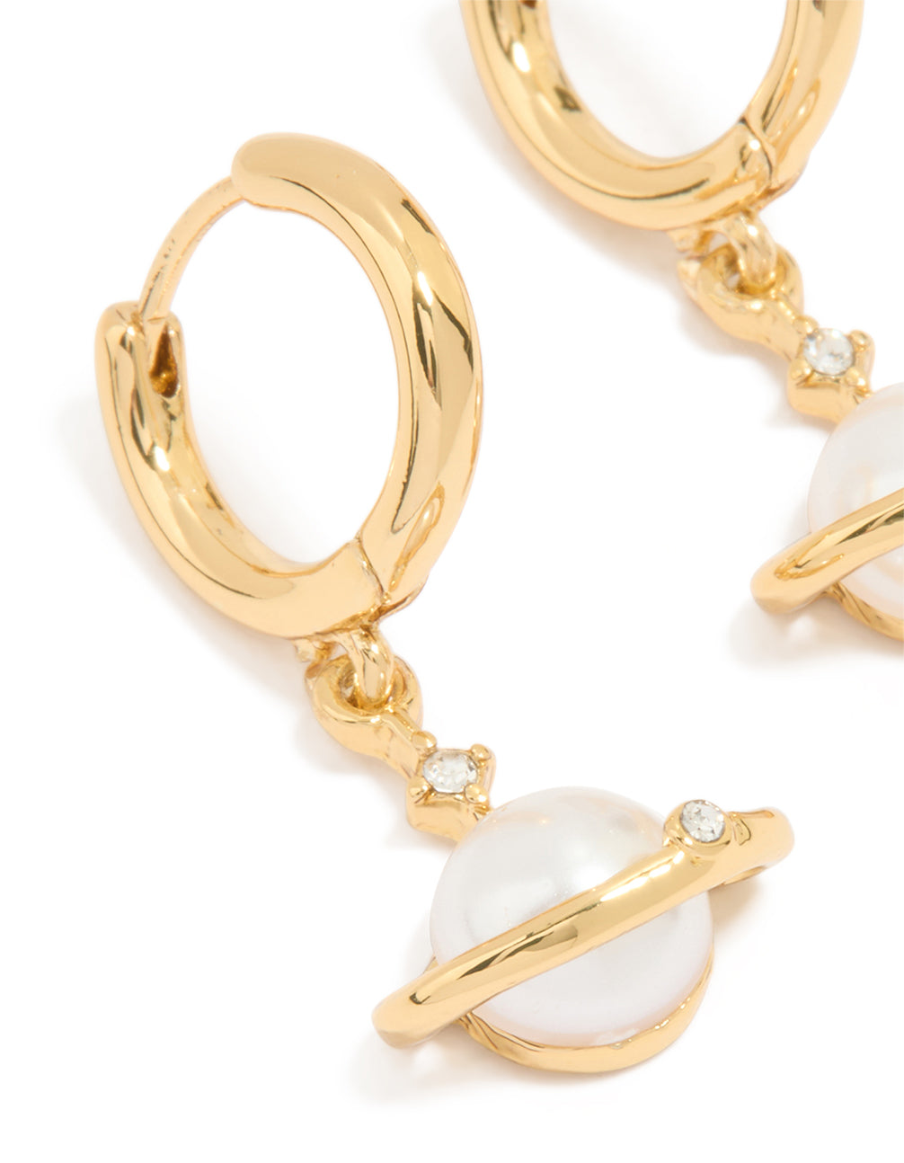 Gold Plated Pearl Planet Mini Earrings