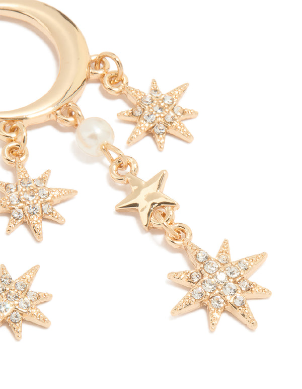 Gold Diamante & Pearl Moon Drop Earrings