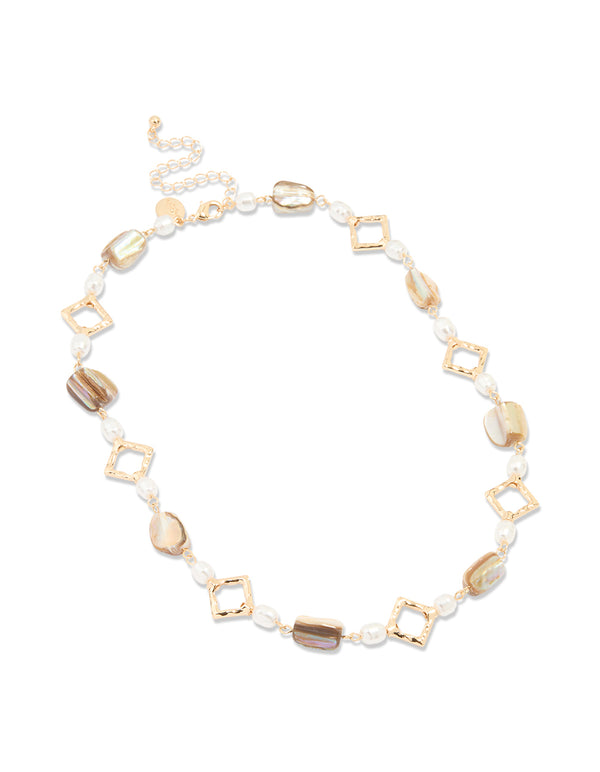 Gold Pearl & Genuine Shell Necklace