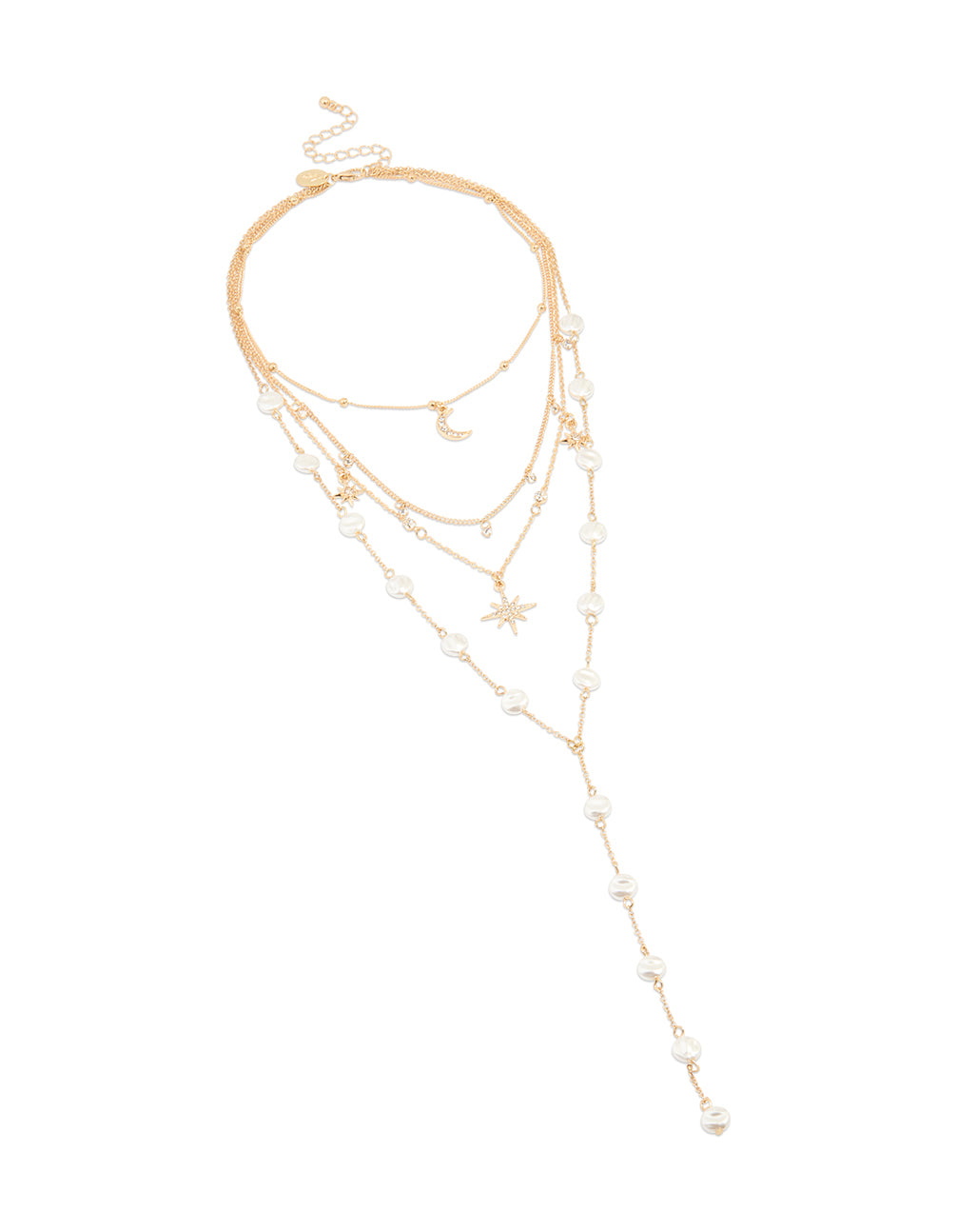Gold Celestial Pearl Layered Y-Necklace