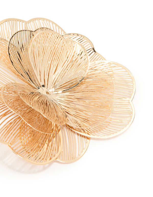 Gold Laser Cut Flower Brooch