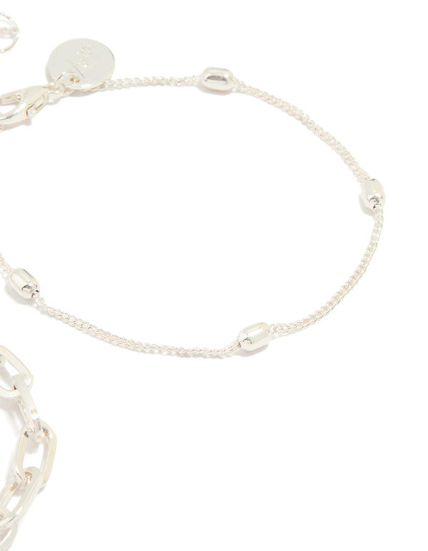 Silver Diamante & Ball Chain Bracelets 2-Pack