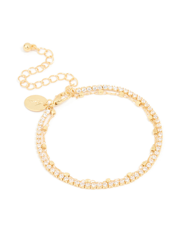 Gold Diamante Cup Chain & Chain Layered Bracelet
